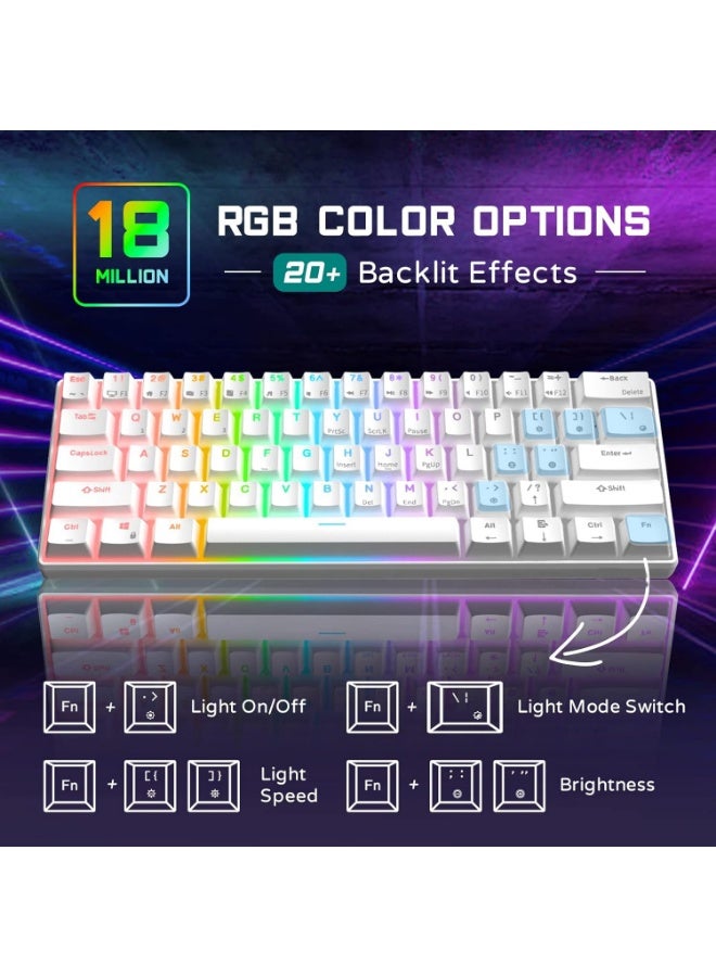 لوحة مفاتيح الألعاب الميكانيكية GK-806، لاسلكية بنسبة 60%، تدعم الاتصال عبر البلوتوث والسلكي، مزودة بمفاتيح OUTEMU الزرقاء القابلة للتبديل السريع، وإضاءة RGB LED، وخاصية منع التداخل، ومنفذ USB-C قابل للفصل، وأغطية مفاتيح مزدوجة الطبقة، و61 مفتاحًا بتصميم فائق الصغر. - Image 2